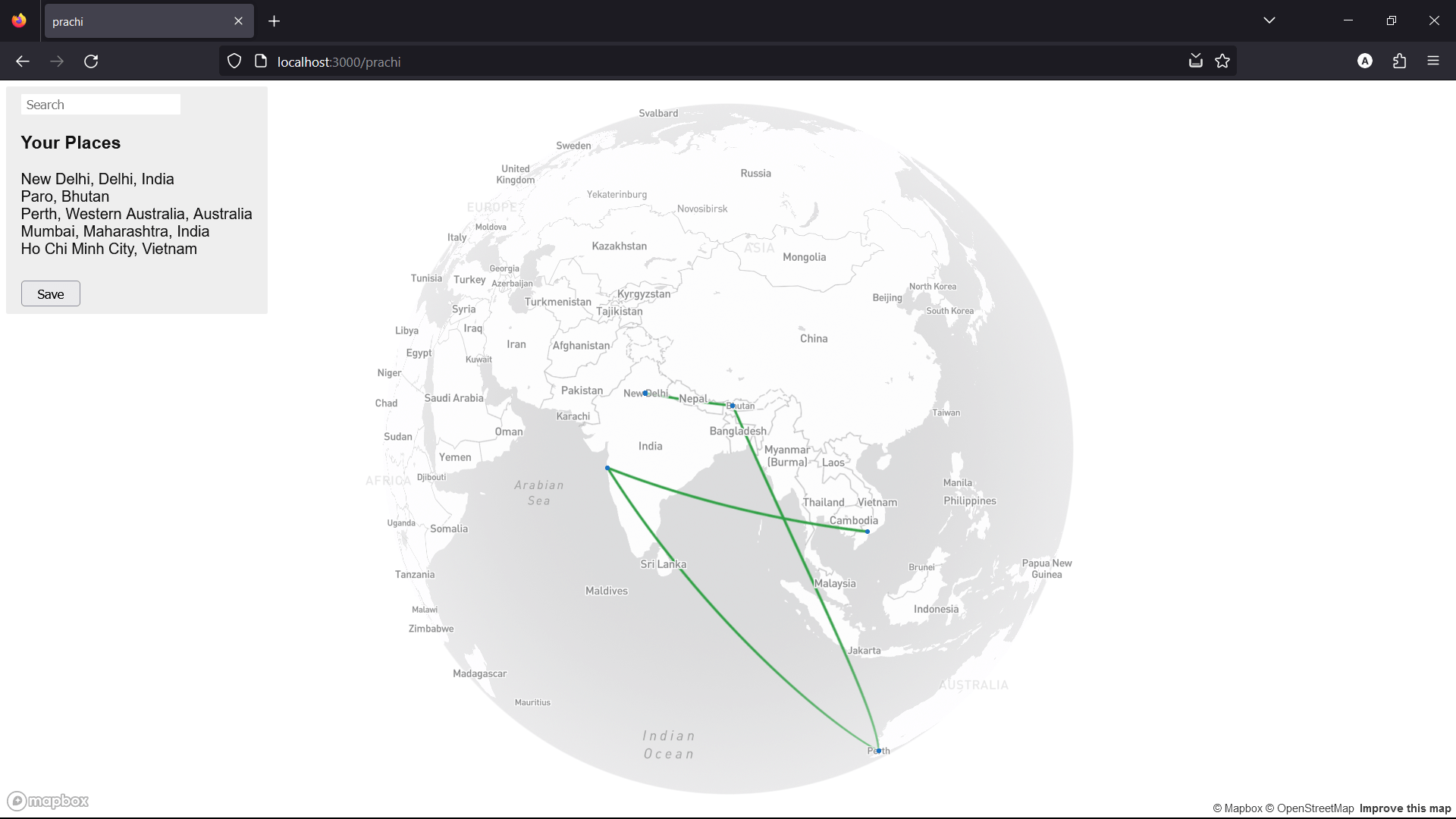 Screenshot of a person's travel logs
