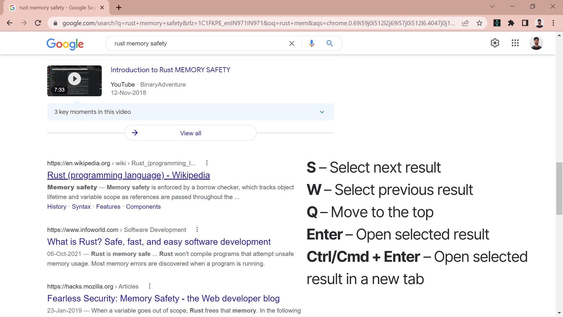 Default key bindings