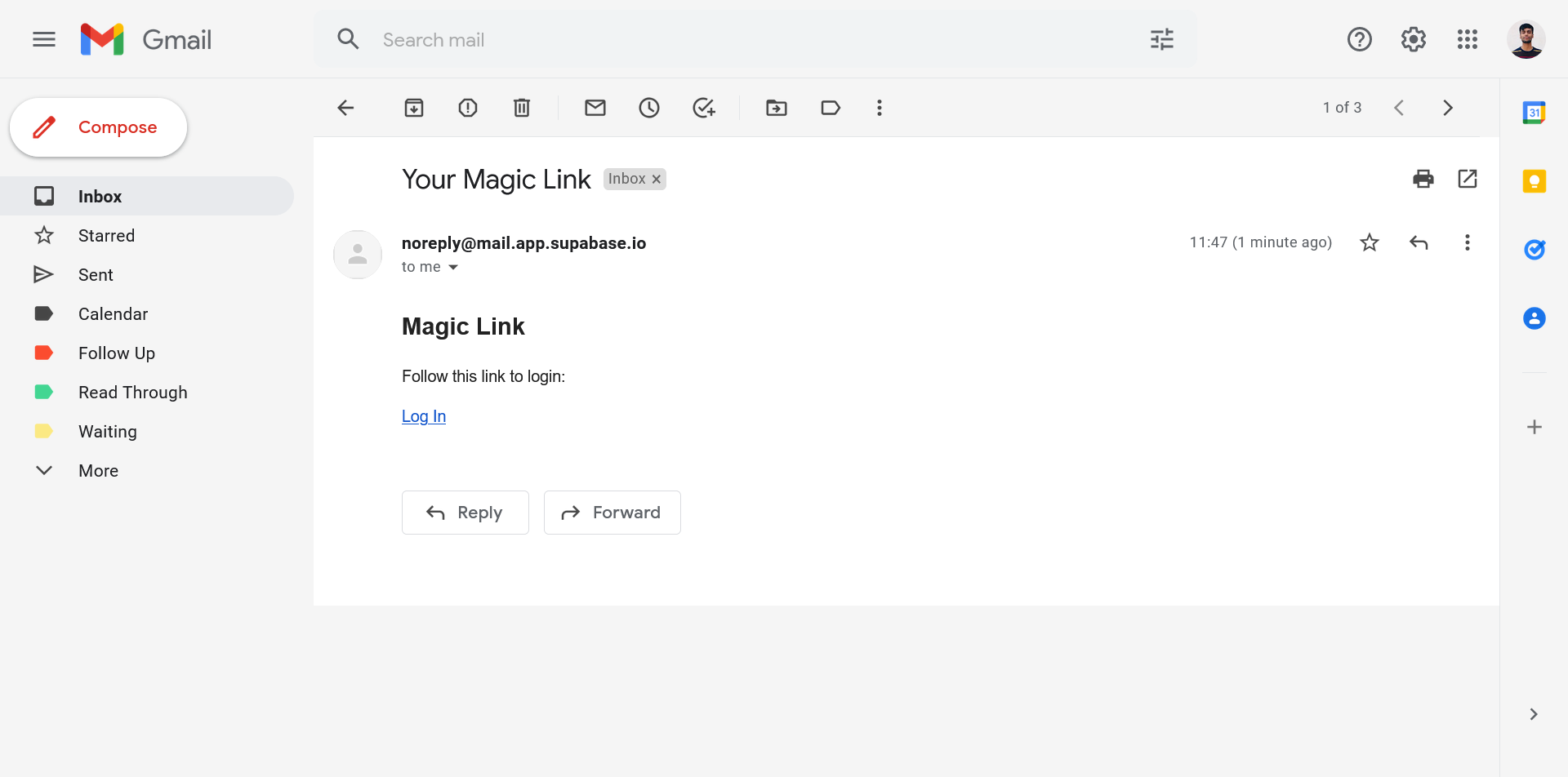 One time login link sent on email