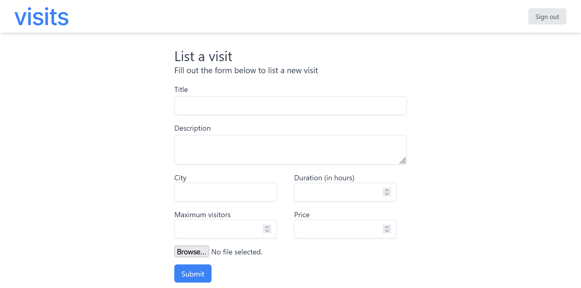 Form for listing visits
